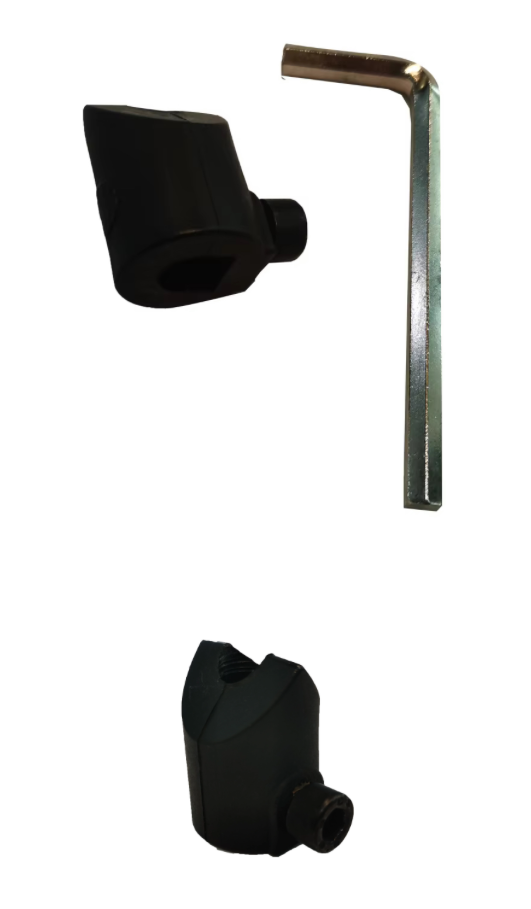 Black eCymbal support with a wrench on clear background